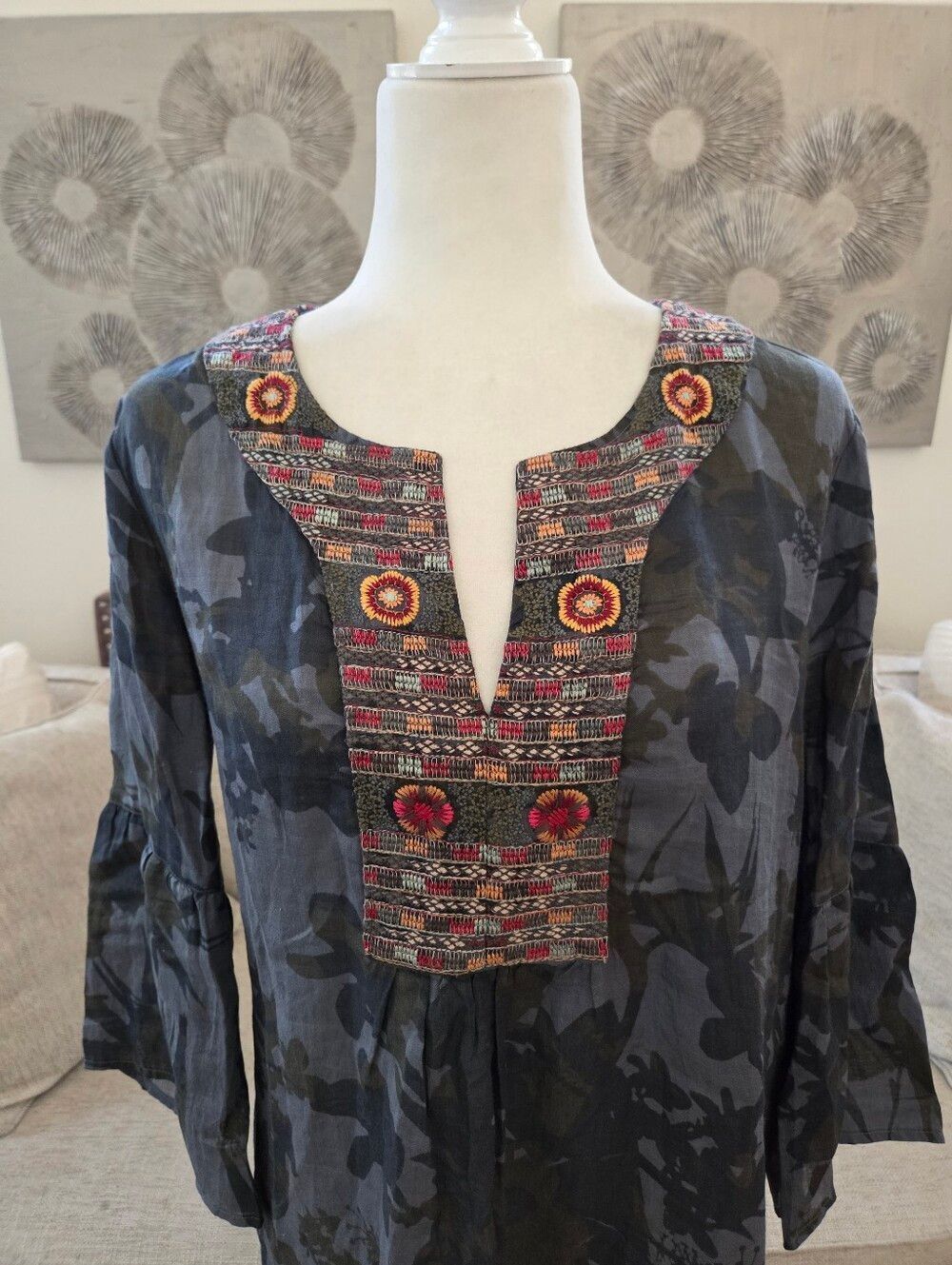 🦋JOHNNY WAS 🦋 Botanical Flare Sleeve Tunic Embroidered Dress - [Small] - Picture 4 of 11